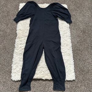 Free People Jackie One Piece Black Puff-Sleeve Jumpsuit  Size Small